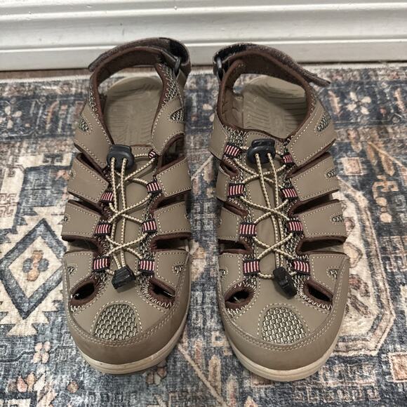 Eddie Bauer Blakely Sandals Womens 10M Brown Leather Fisherman Pull On - Picture 1 of 6